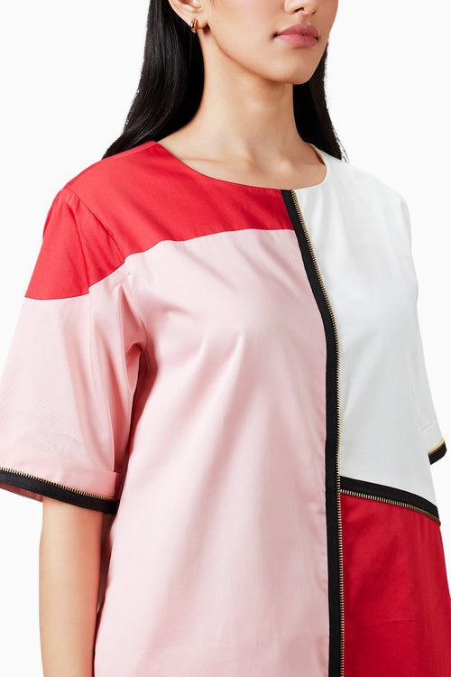 Salmon Red Block Co-ord Set