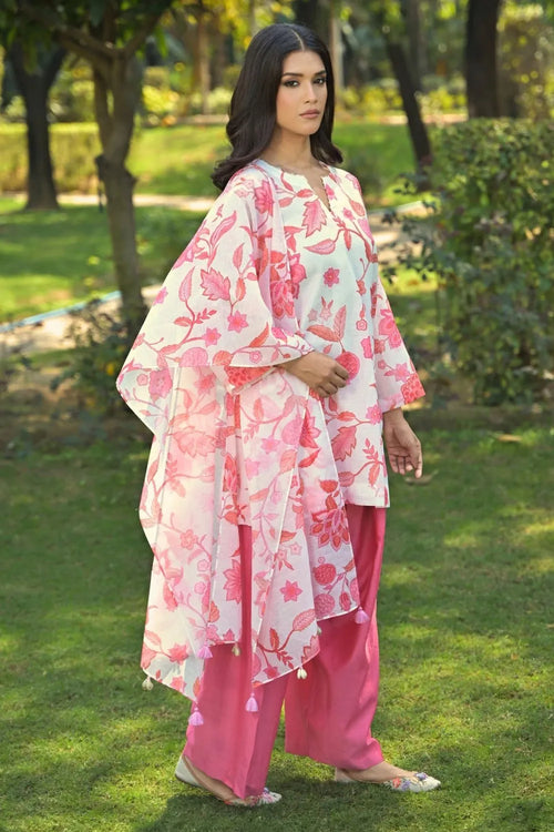 Pink Cotton Chanderi Farshi Suit