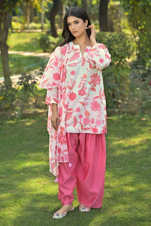 Pink Cotton Chanderi Farshi Suit