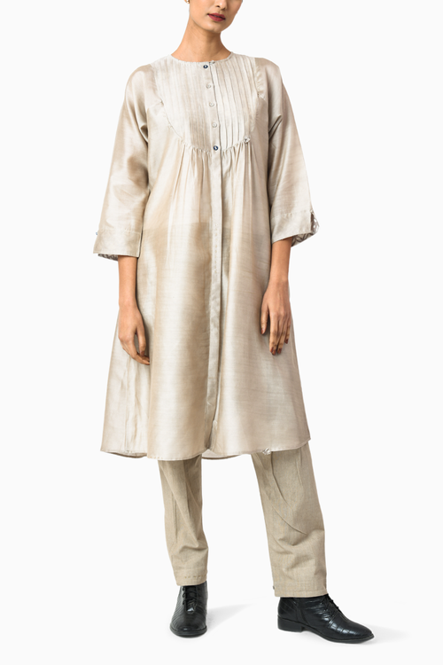 Latte CrÃƒÆ’Ã‚Â¨me Chanderi Tunic with Salwar Set