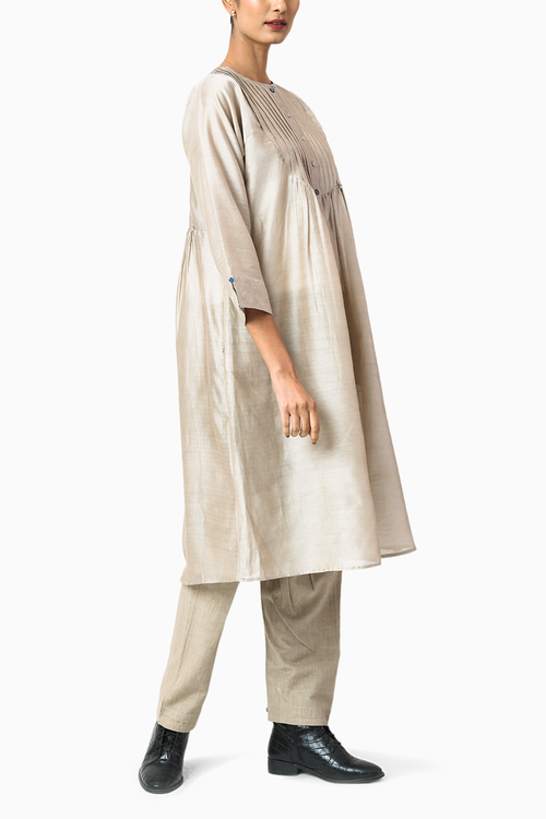 Latte CrÃƒÂ¨me Chanderi Tunic with Salwar Set