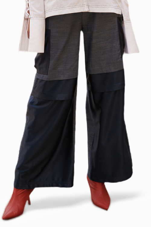 Chambrey And Satin Cargo Pants