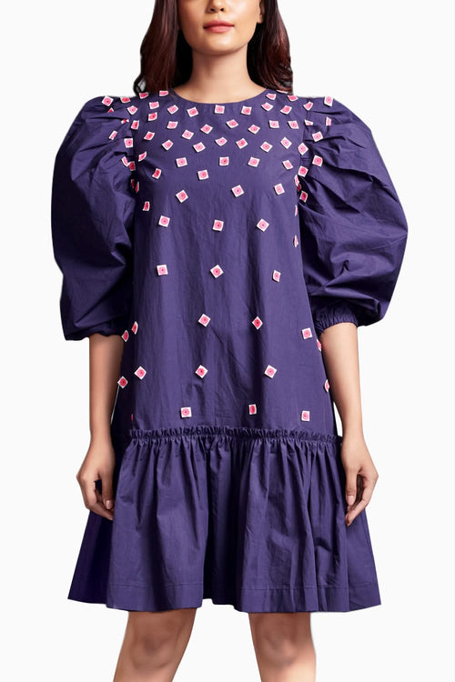 Purple Short Backless Dress With Embroidery