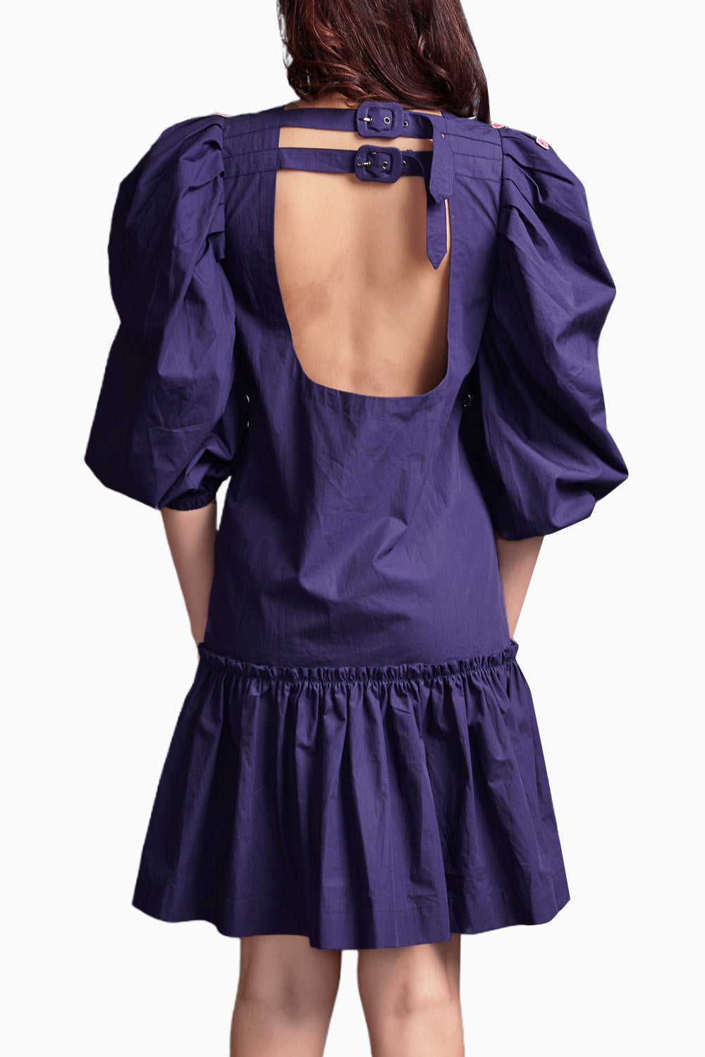 Purple Short Backless Dress With Embroidery