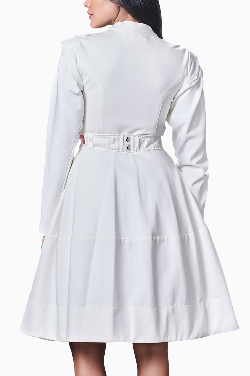 White Jacket Dress With Hand Embroidered Belt