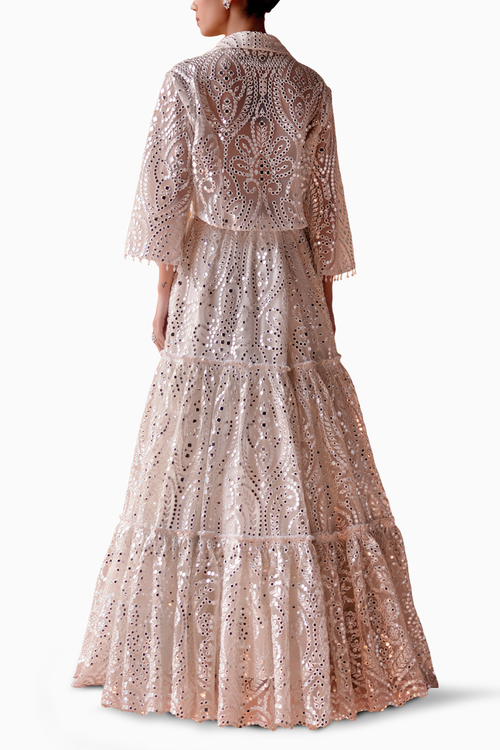 White Three Tier Lehenga
