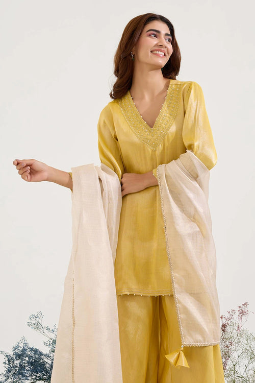 Old Yellow Charm Tissue Kurta Set
