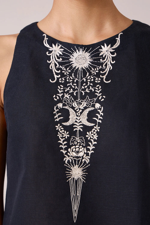 Evora Black Embroidered Top