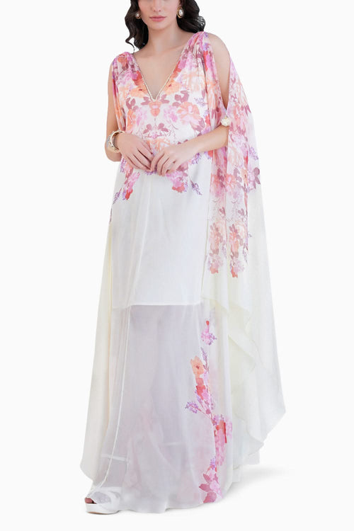 Hey Dey Printed Long Kaftan With Plunging Neckline