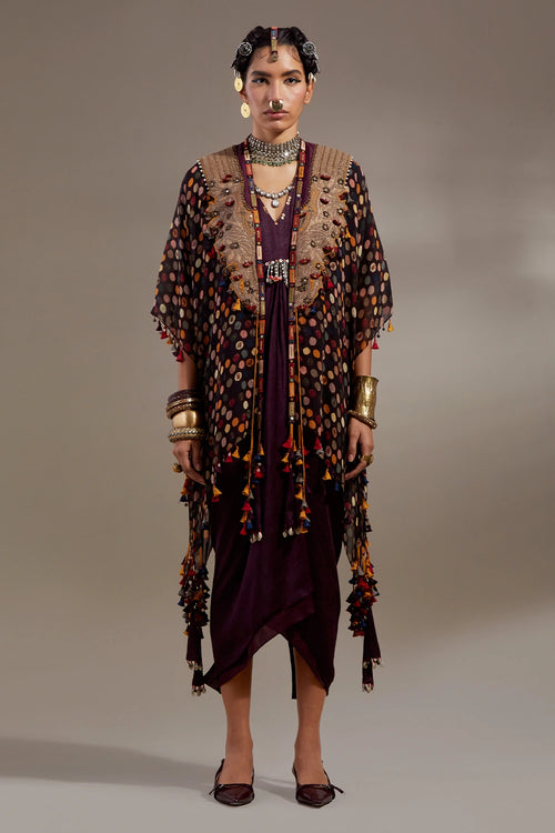 Jamuni Anka Blouse And Drapped Skirt With Veni Dupatta Jacket Set