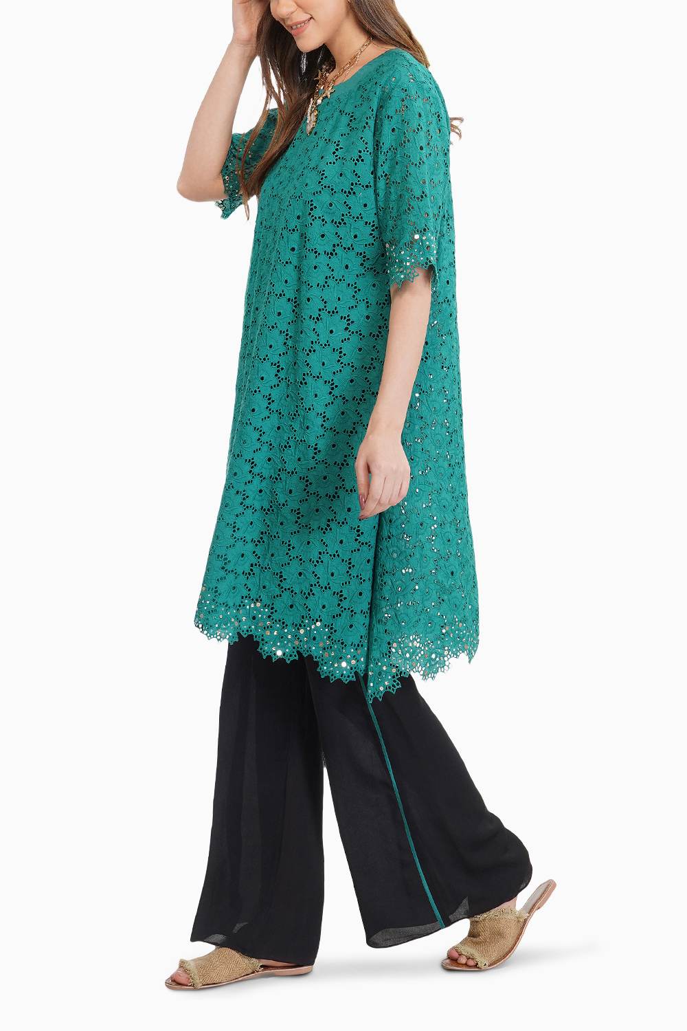 Broderie Anglaise Green Tunic Set