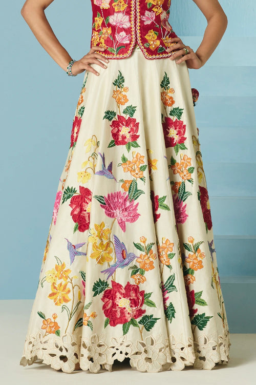 Ivory Floral Applique Lehenga