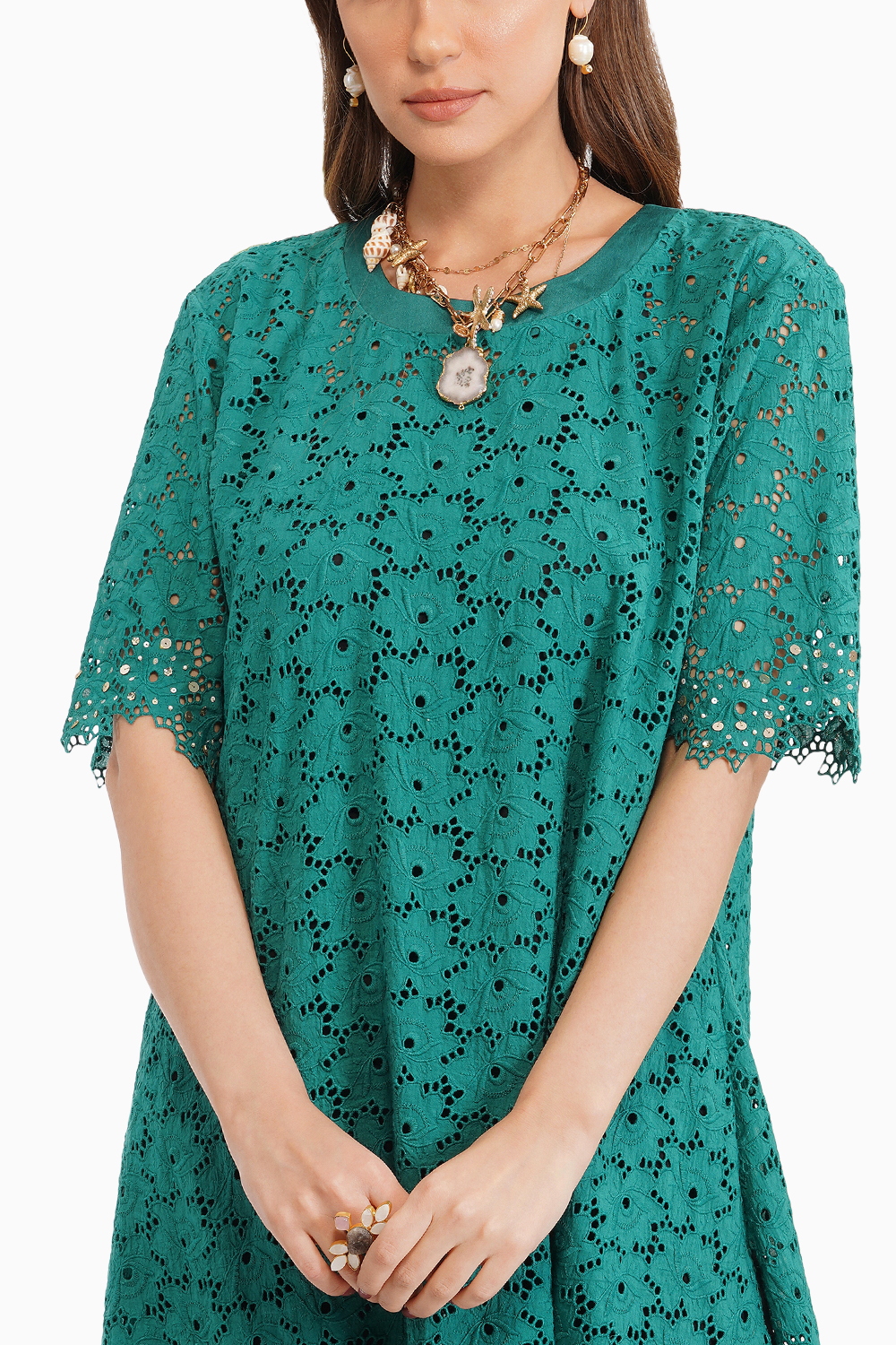 Broderie Anglaise Green Tunic Set