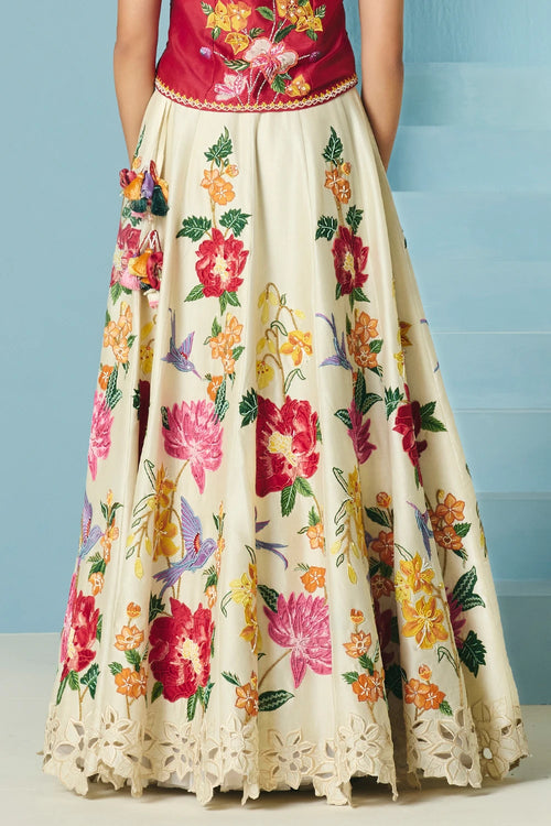 Ivory Floral Applique Lehenga