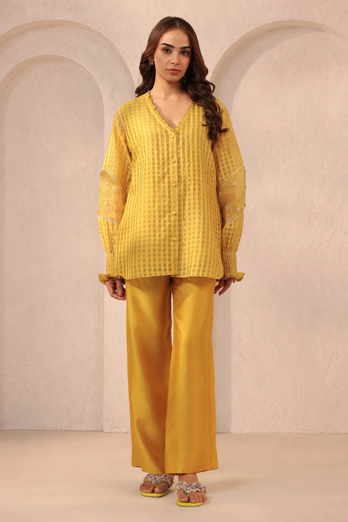 Vaayu Yellow V Neck Co-ord Set