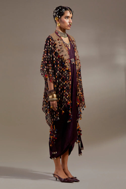 Jamuni Anka Blouse And Drapped Skirt With Veni Dupatta Jacket Set