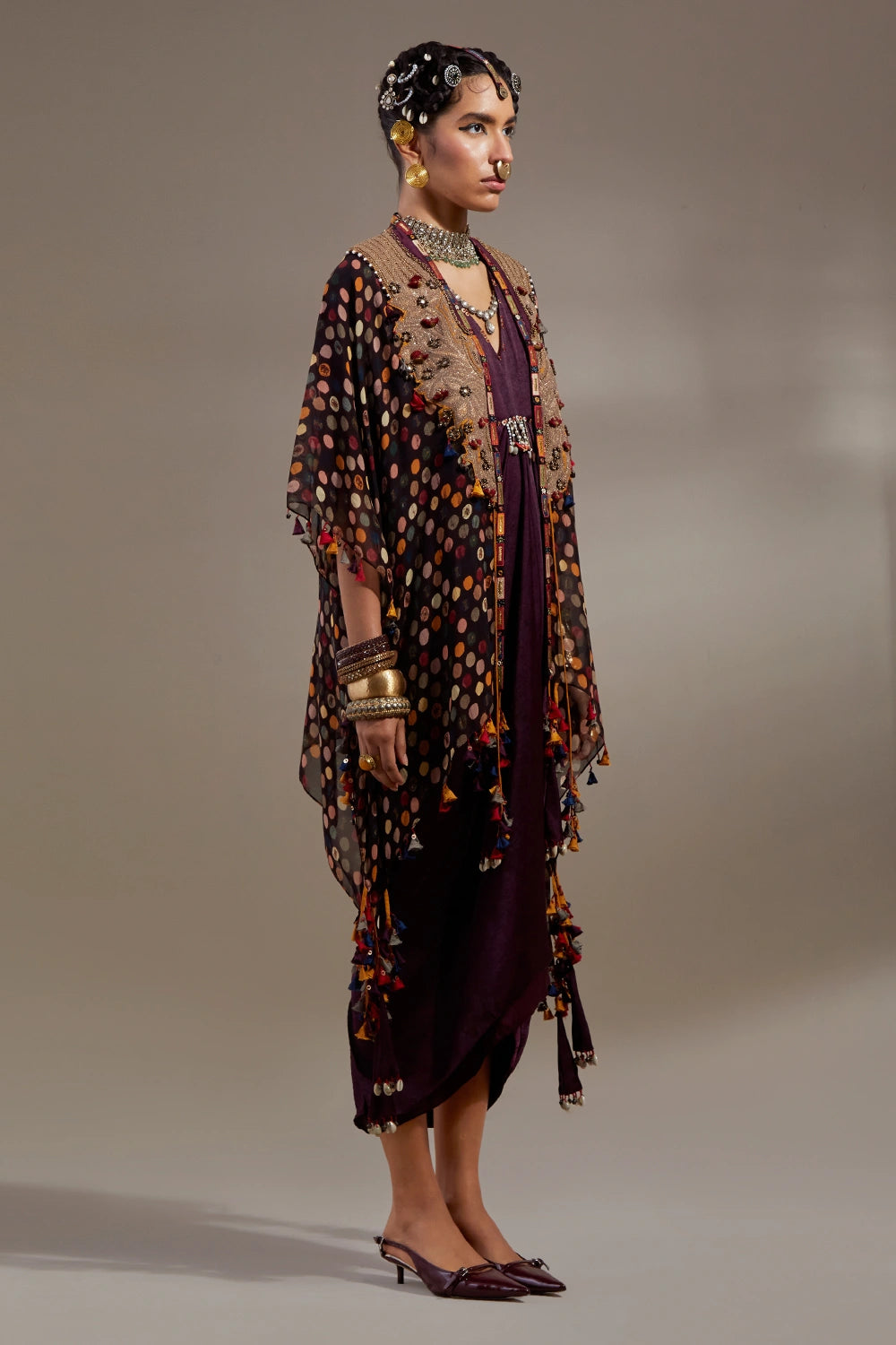 Jamuni Anka Blouse And Drapped Skirt With Veni Dupatta Jacket Set