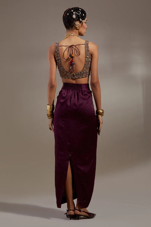 Jamuni Anka Blouse And Drapped Skirt With Veni Dupatta Jacket Set