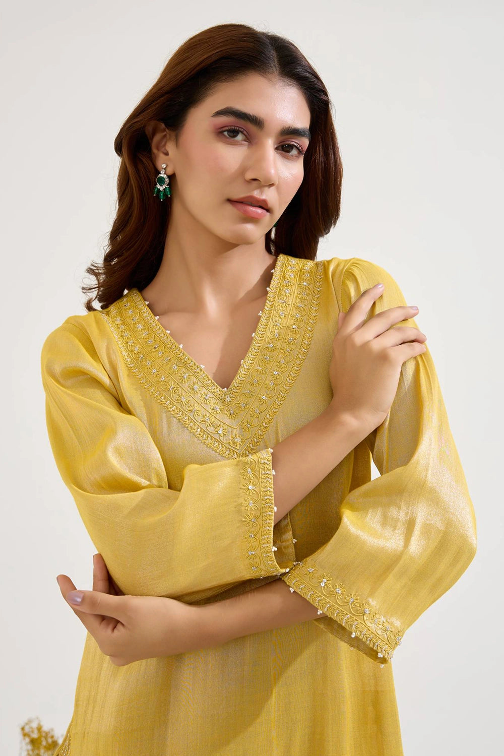 Old Yellow Charm Tissue Kurta And Sharara Set