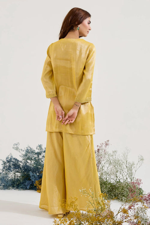 Old Yellow Charm Tissue Kurta Set