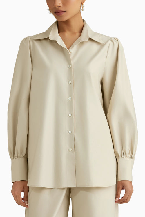 Cream Silk Bishop Sleeved Shirt