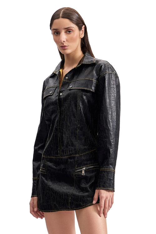 Cracked Leather Utility Shirt Dress