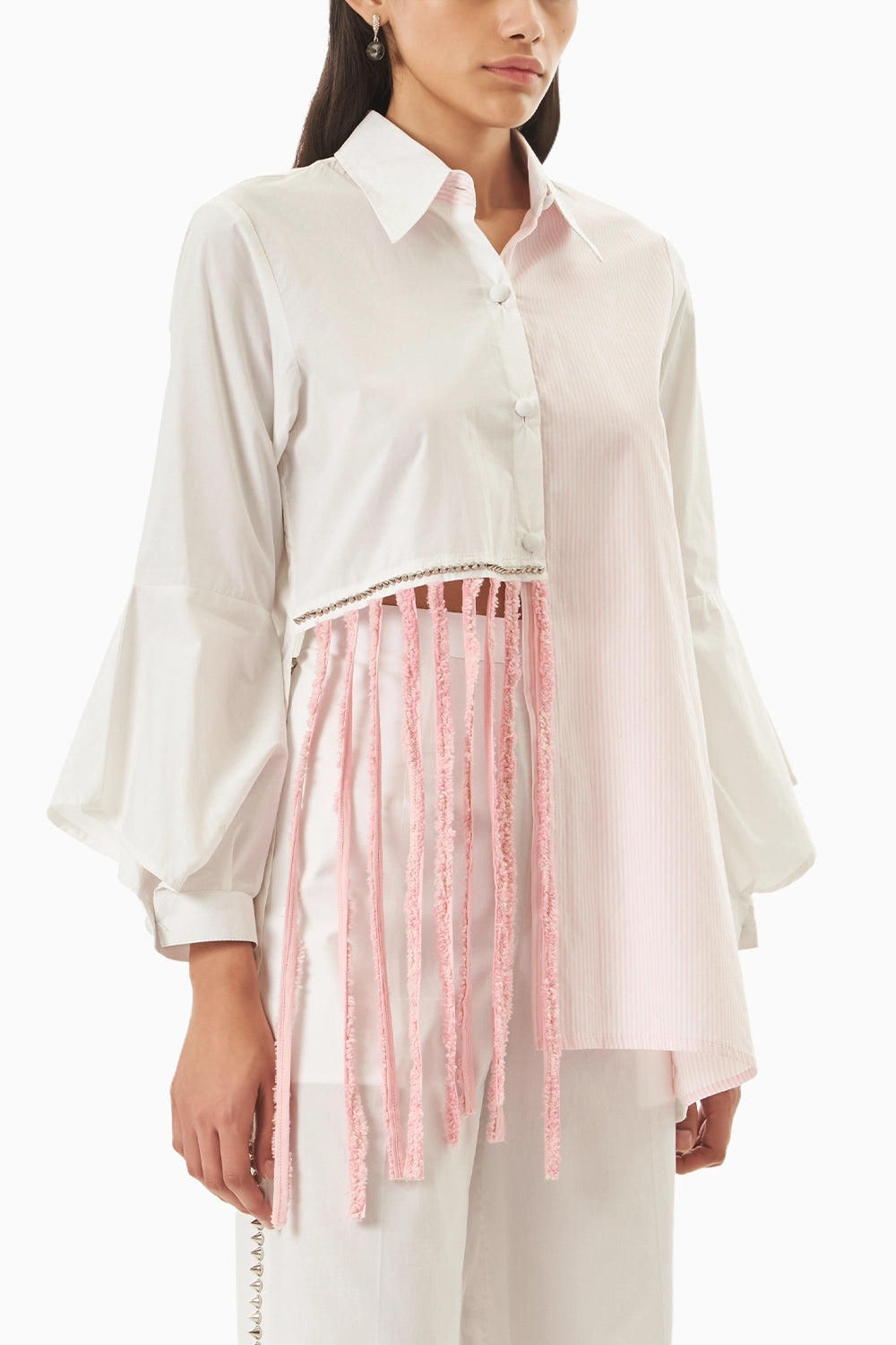 Pink Cotton Long Tassel  Shirt