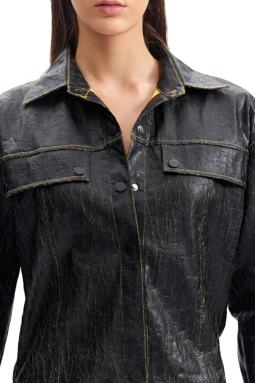 Cracked Leather Utility Shirt Dress
