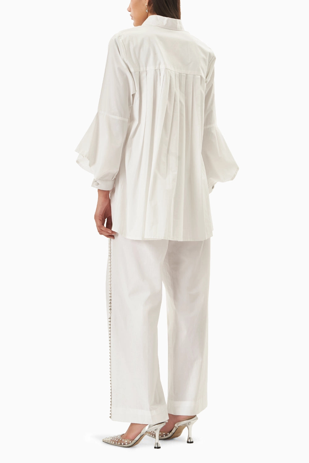 Pink Cotton Long Tassel Shirt with Embellished Stud Lines Pants