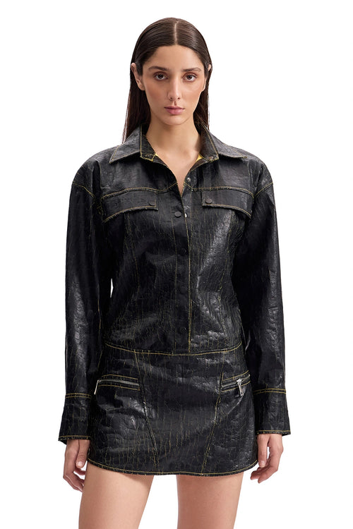 Cracked Leather Utility Shirt Dress
