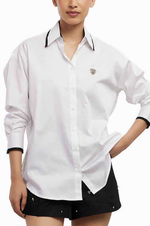 White Tuxedo Small Swarovski Heart Shirt