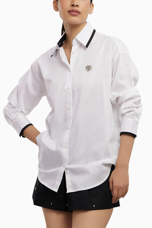 White Tuxedo Small Swarovski Heart Shirt