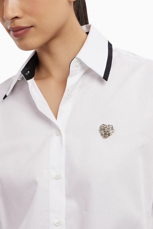 White Tuxedo Small Swarovski Heart Shirt
