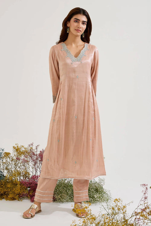 Rose Mint Dori Tissue Kurta And Pants Set