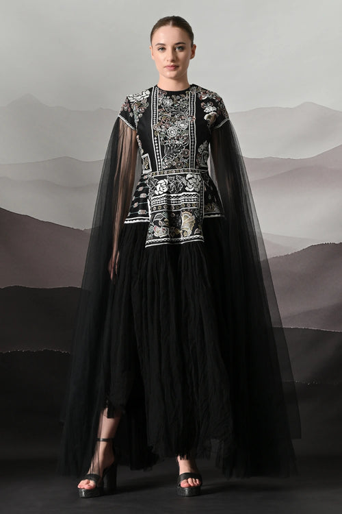 Black Gown With Contrasting Handwork
