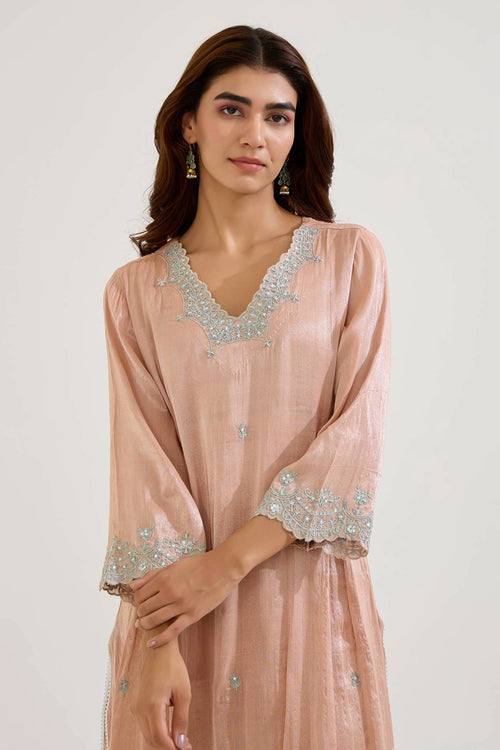 Rose Mint Dori Tissue Kurta And Pants Set