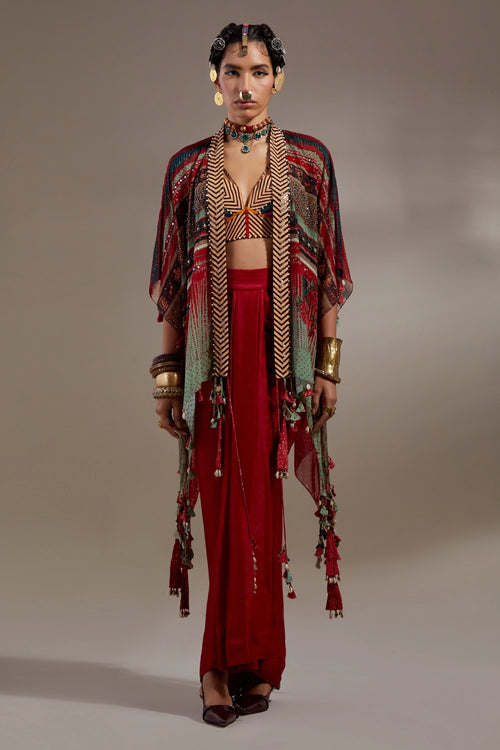 Multi Anka Veni Dupatta Jacket Set