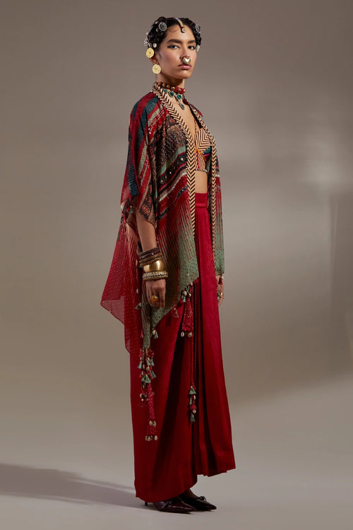 Multi Anka Veni Dupatta Jacket Set