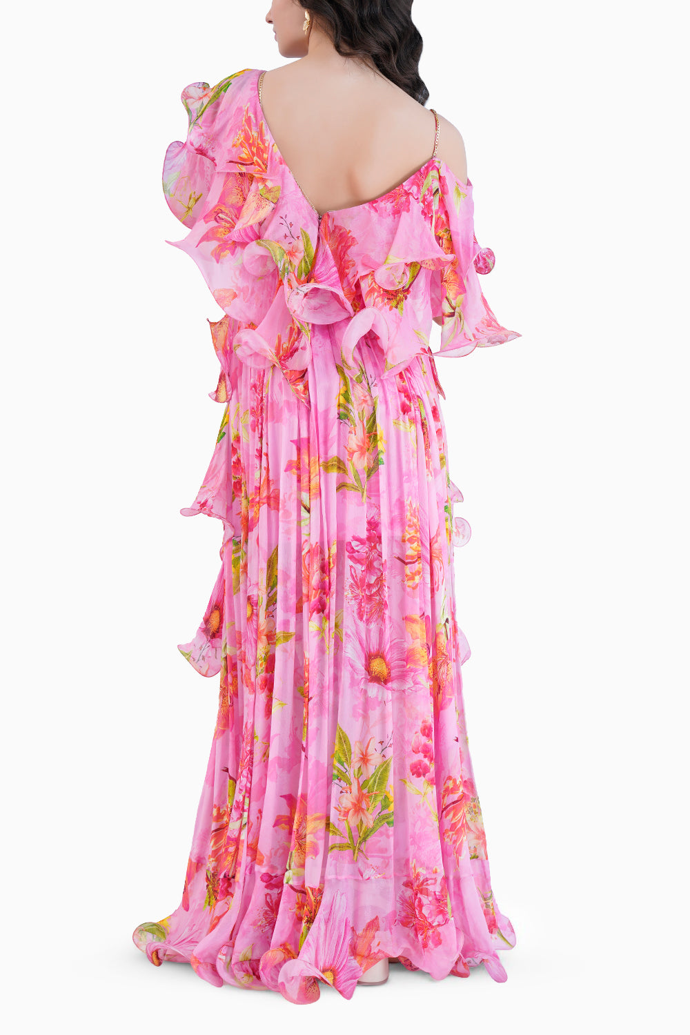 Dark Pink Lilium Long Dress With Cascade Detail