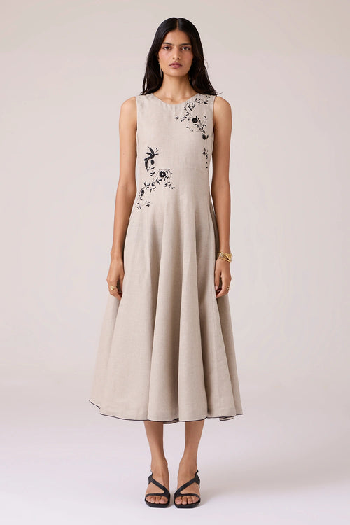 Helios Beige Embroidered Dress