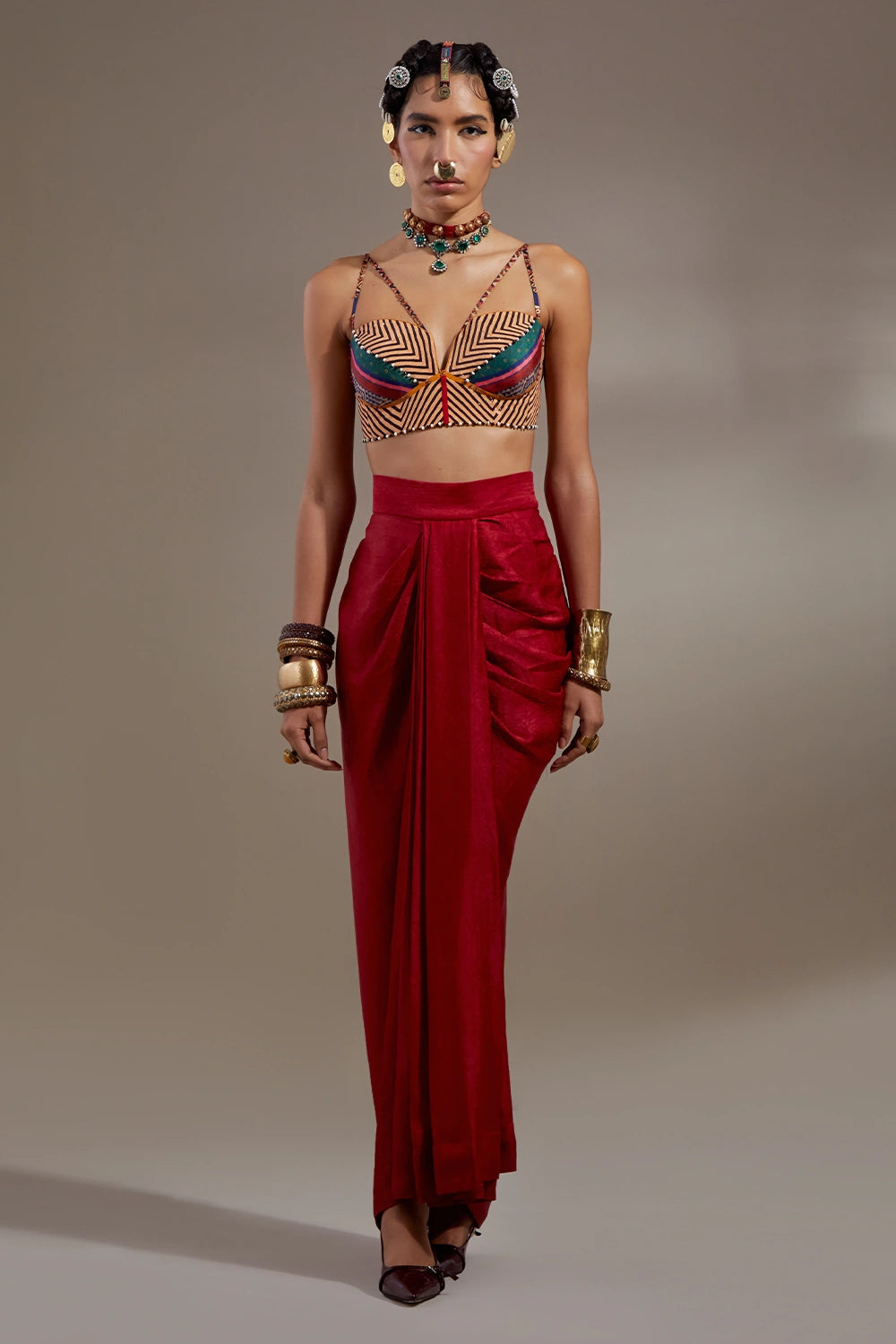Multi Anka Veni Dupatta Jacket Set