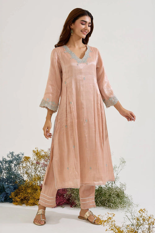Rose Mint Dori Tissue Kurta And Pants Set