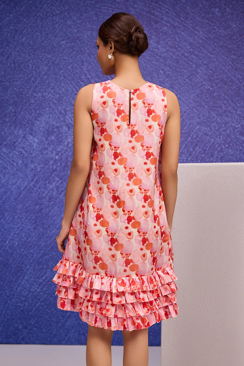 Red Aquarelle Print Trapese Dress