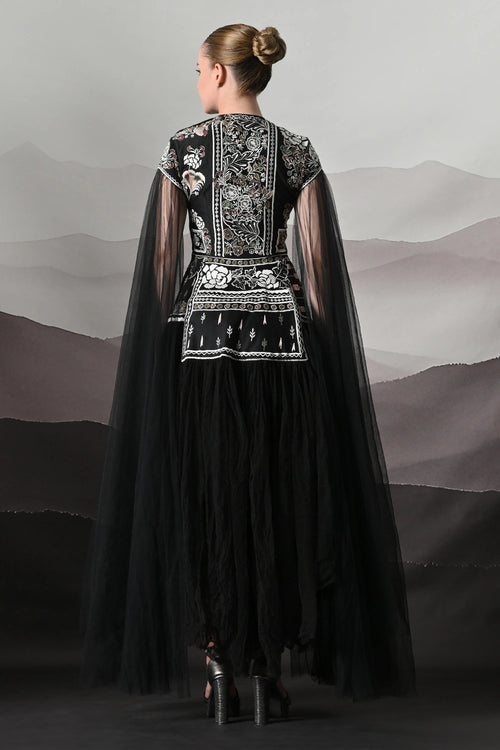 Black Gown With Contrasting Handwork