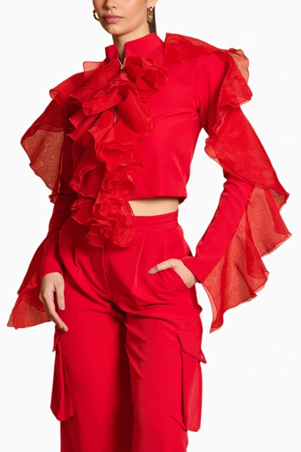 Spectrum Red Crop Ruffle Jacket