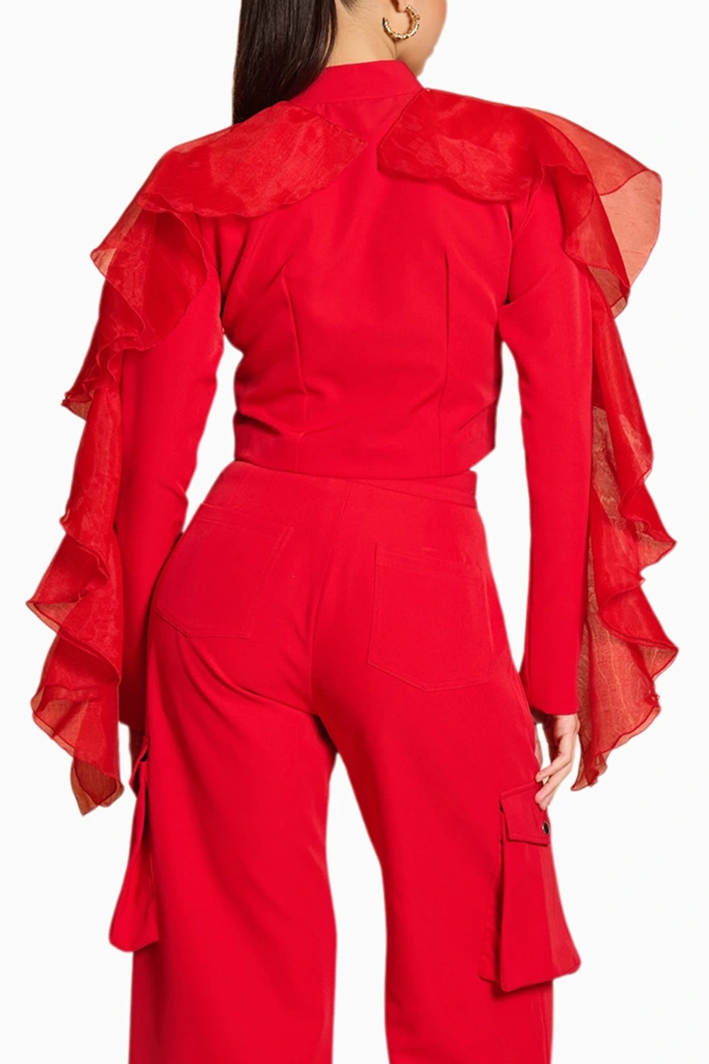 Spectrum Red Crop Ruffle Jacket