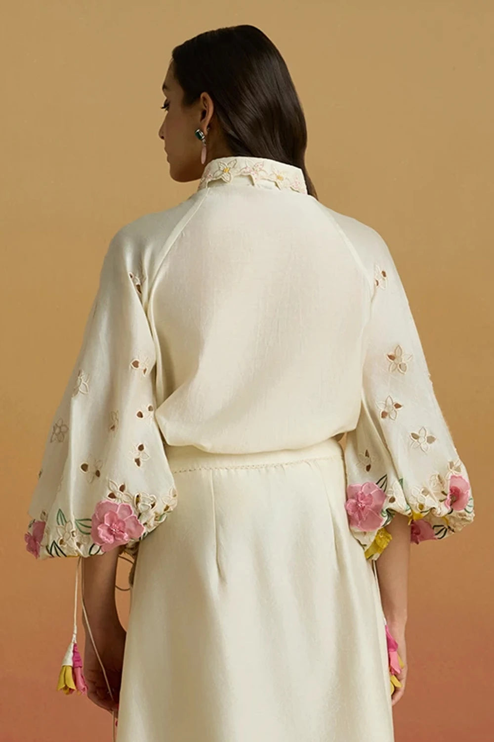 Ivory 3D Floral Applique Amaryllis Shirt