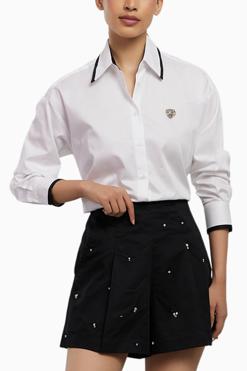 White Tuxedo Small Swarovski Heart Shirt with Shorts