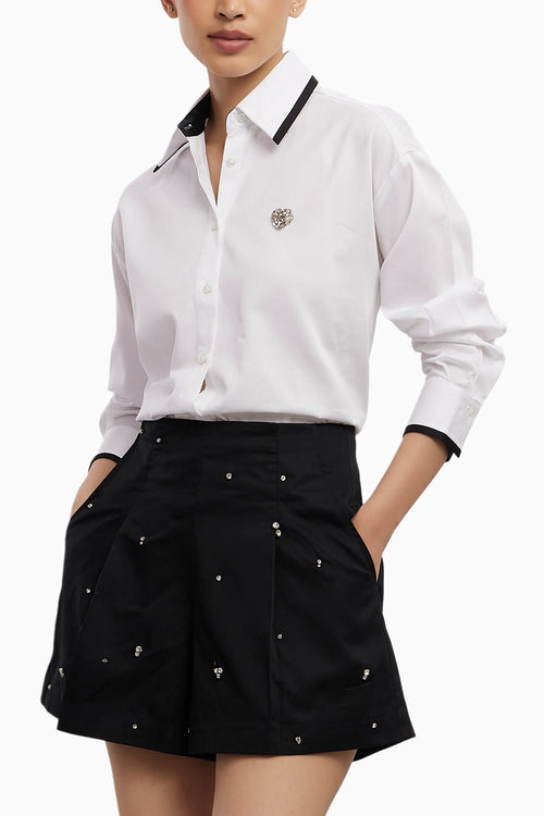 White Tuxedo Small Swarovski Heart Shirt with Shorts