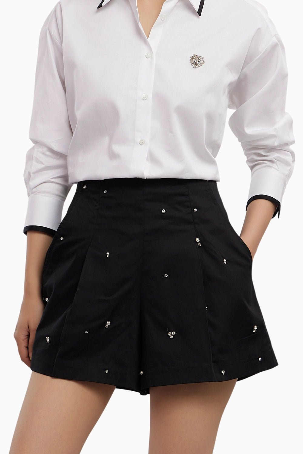 White Tuxedo Small Swarovski Heart Shirt with Shorts